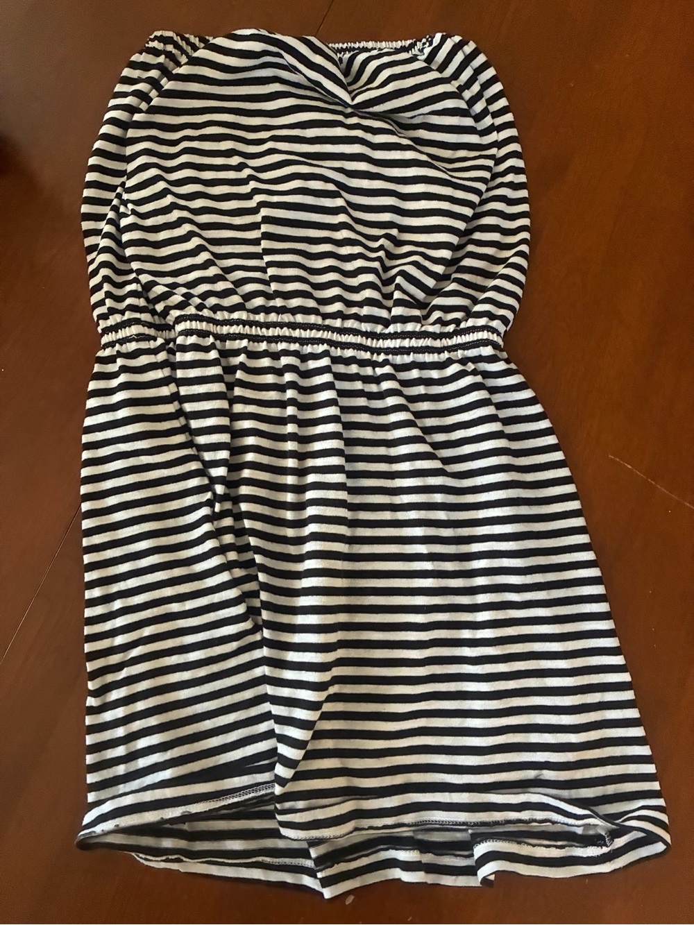 Striped Black and White Strapless Mini Dress
